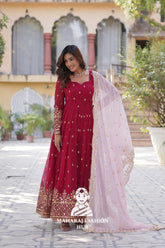 π§΅ Zari Sequins Faux Blooming Gown with Designer Dupatta - Special Designer Gown